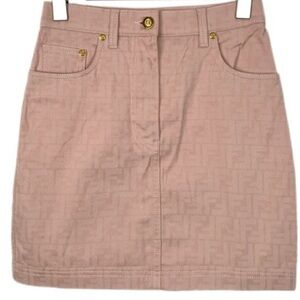 Fendi Pink Logo Print Cotton Denim Skirt Size  44 Made In Italy